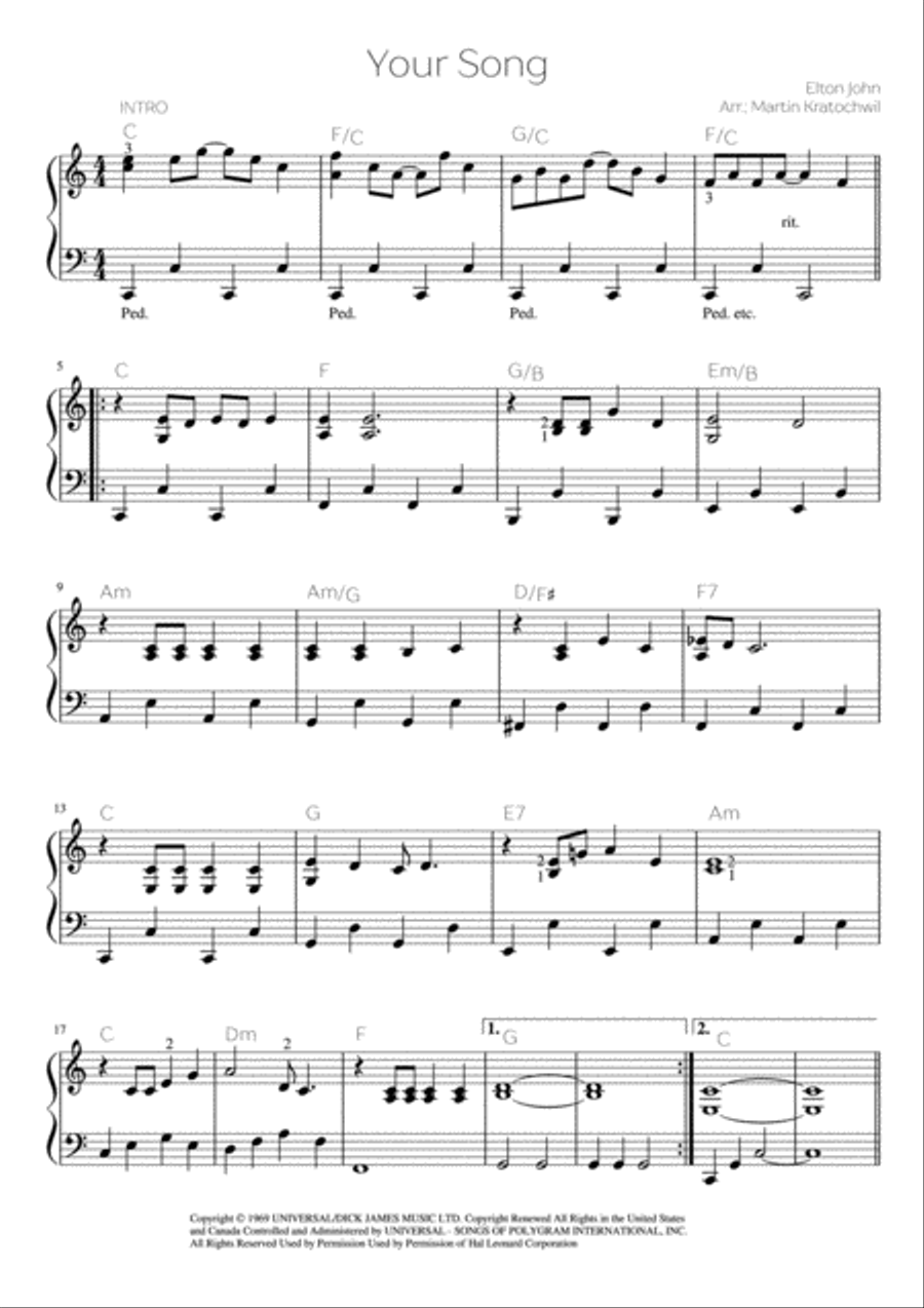 Your Song Piano Solo scores gallery preview page 1
