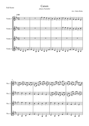 Canon - Johann Pachelbel (Wedding/Reduced Version) for Violin Quartet