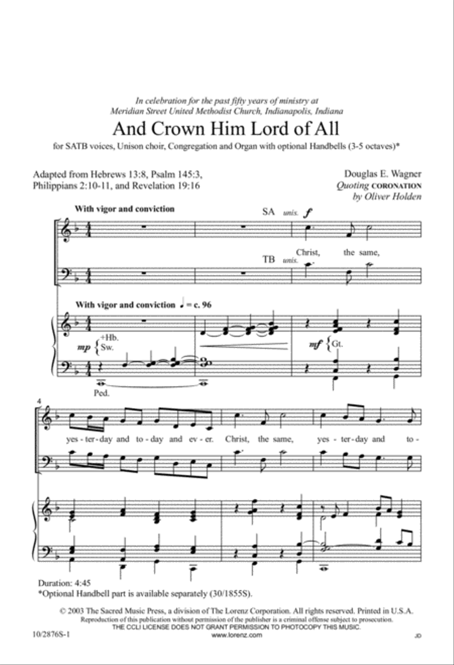 And Crown Him Lord Of All 4-Part scores gallery preview page 1