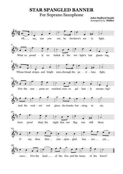 Star Spangled Banner - Soprano Saxophone image number null