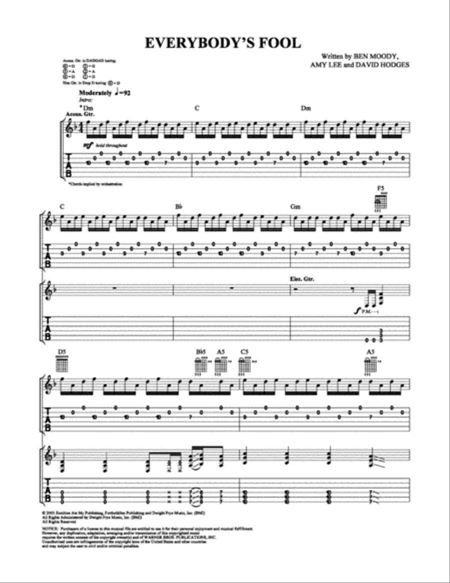 Everybody's Fool Electric Guitar scores gallery preview page 1