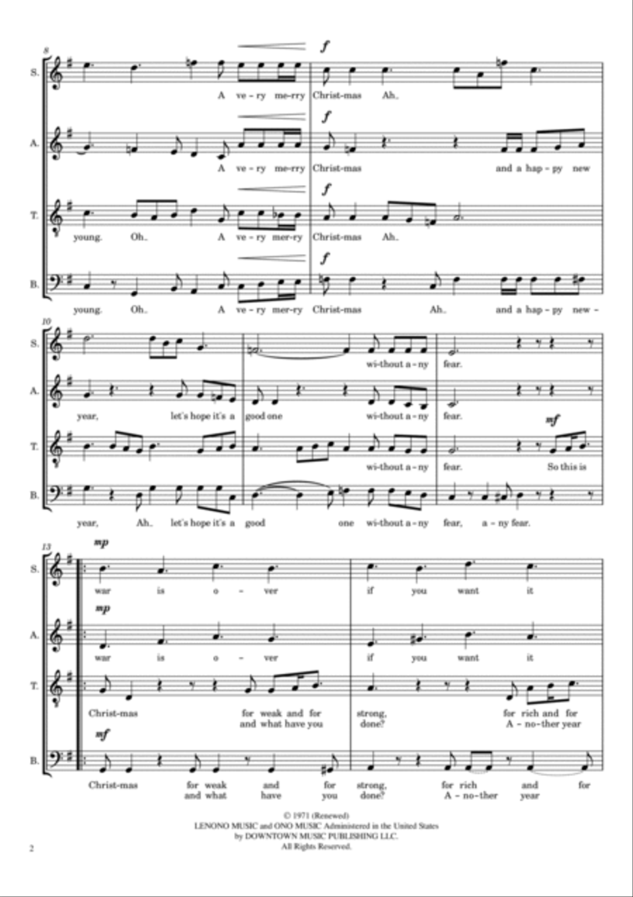 Happy Xmas (war Is Over) 4-Part scores gallery preview page 2