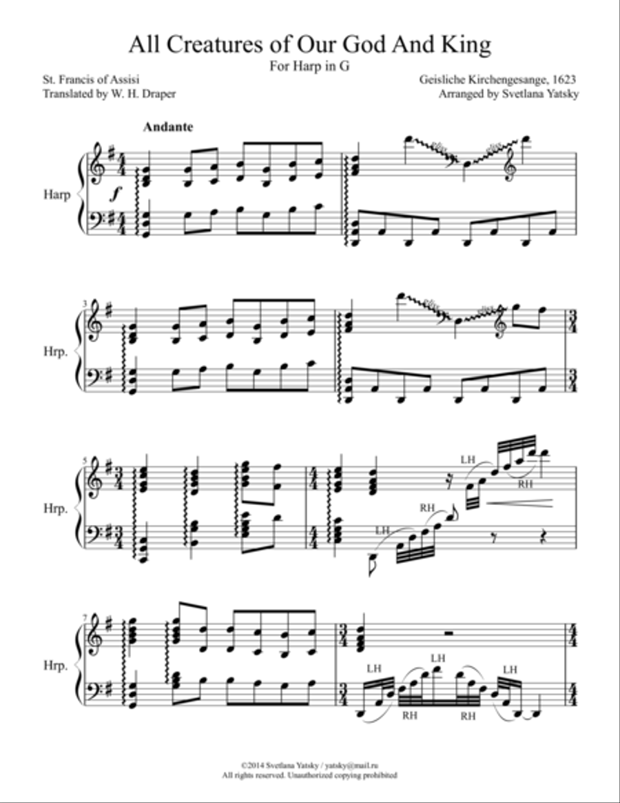 All Creatures of Our God And King Harp scores gallery preview page 1