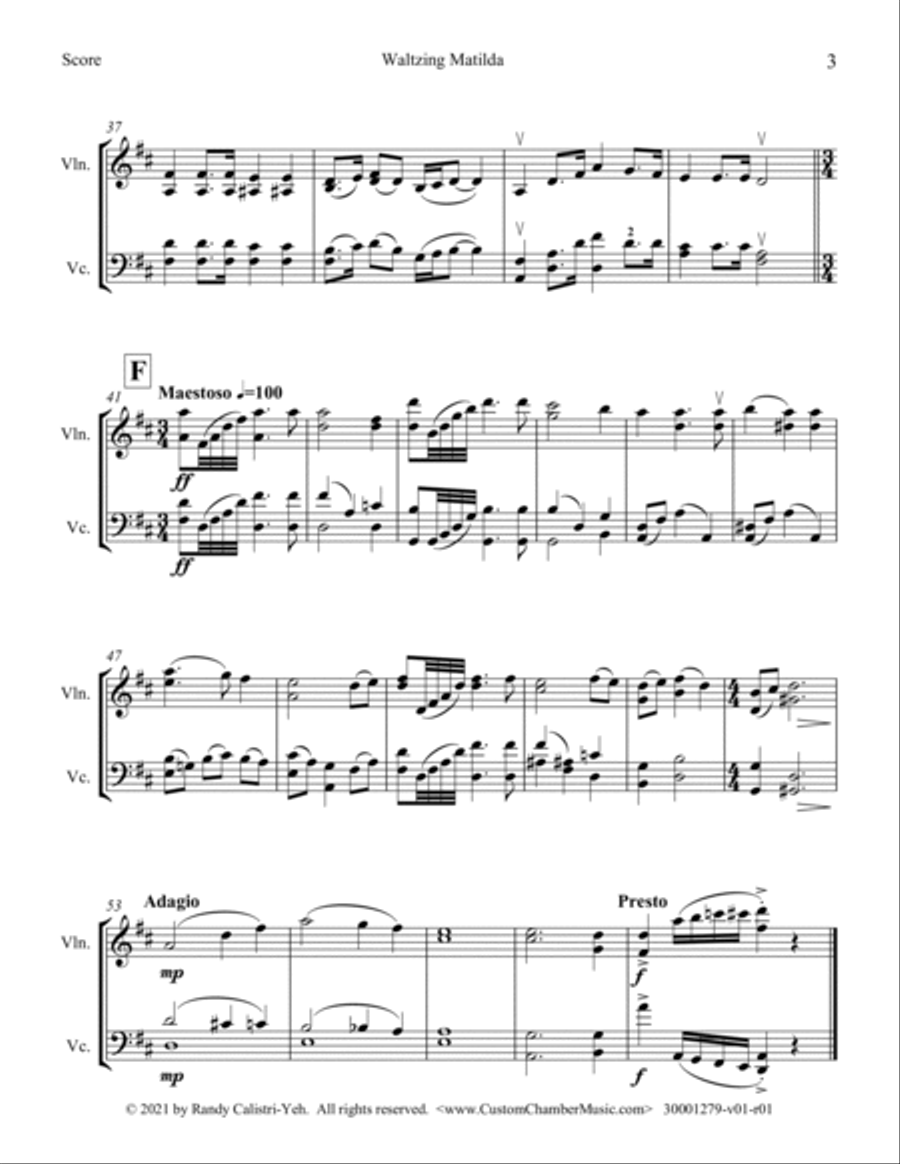 Waltzing Matilda (violin/cello duet) String Duet scores gallery preview page 3