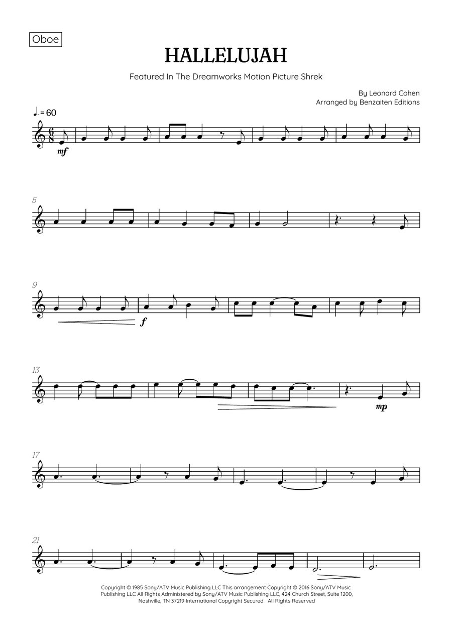 Hallelujah Oboe Solo scores gallery preview page 1