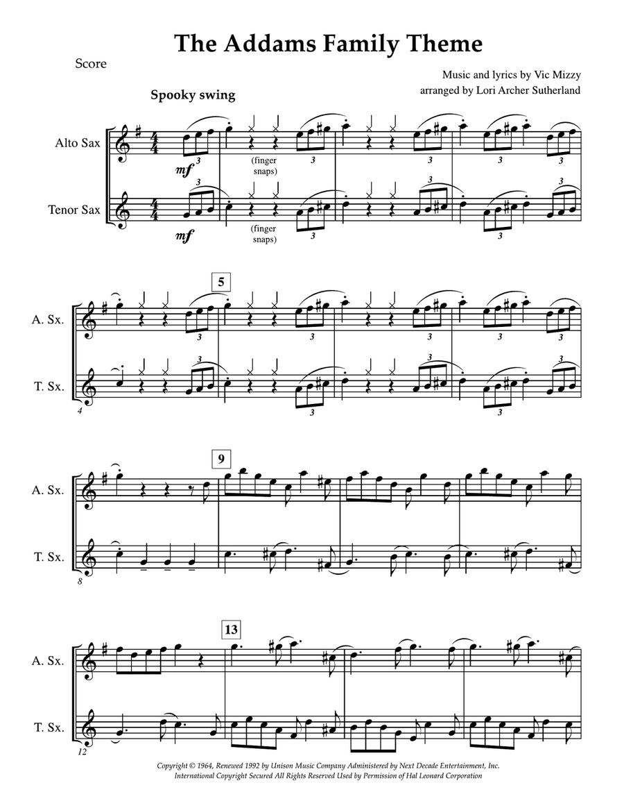 The Addams Family Theme Chamber Music scores gallery preview page 2