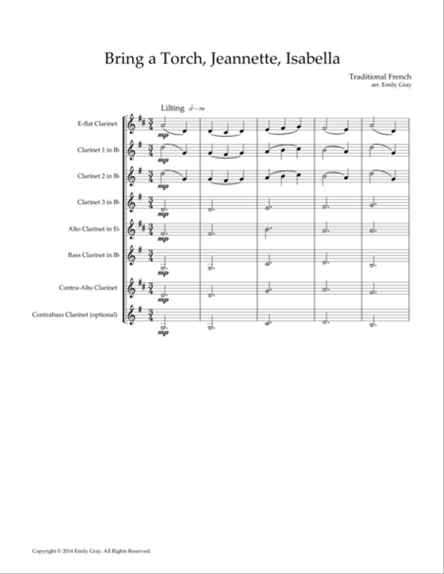 Bring a Torch, Jeannette, Isabella Woodwind Ensemble scores gallery preview page 1