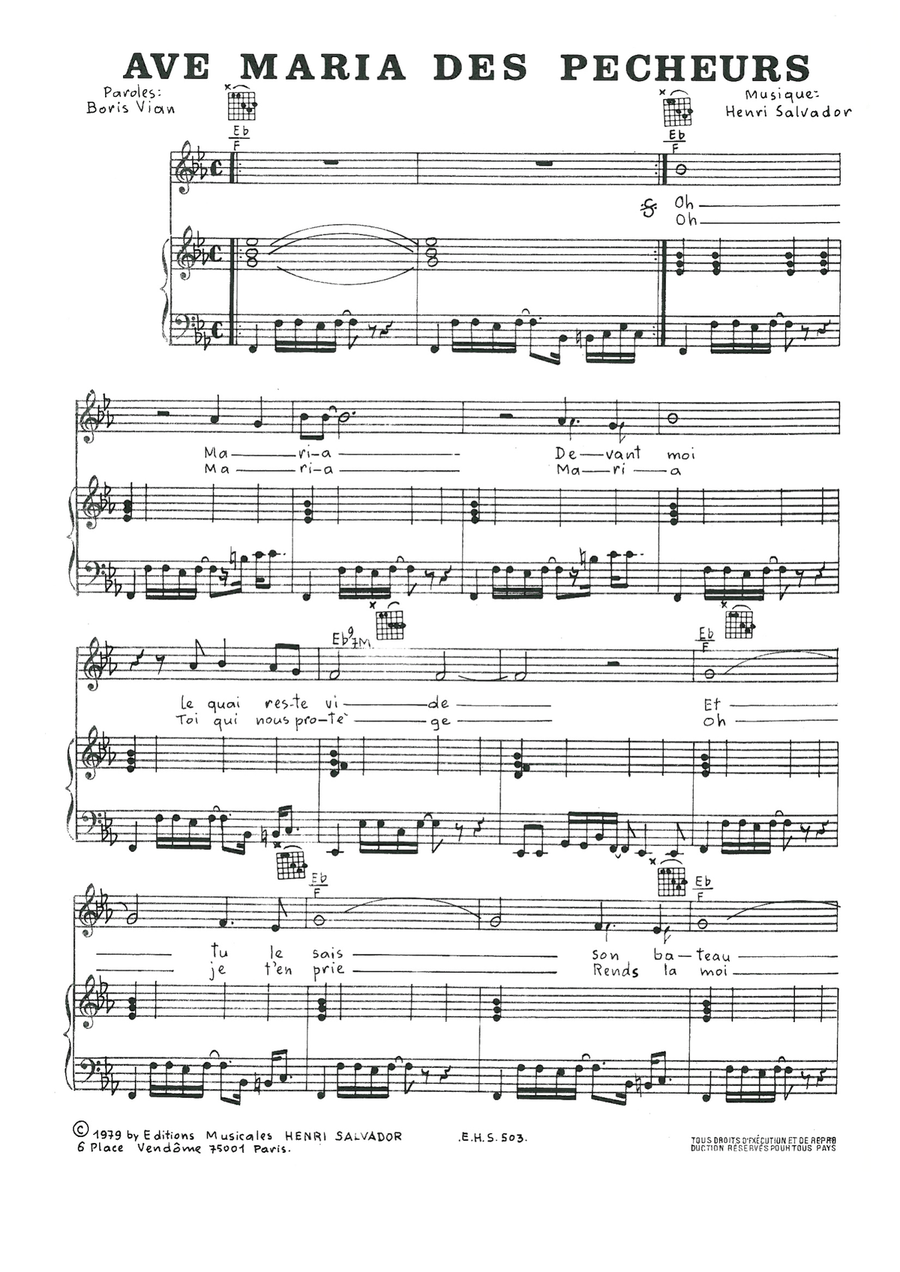 Ave Maria Des Pecheurs Piano, Vocal scores gallery preview page 1