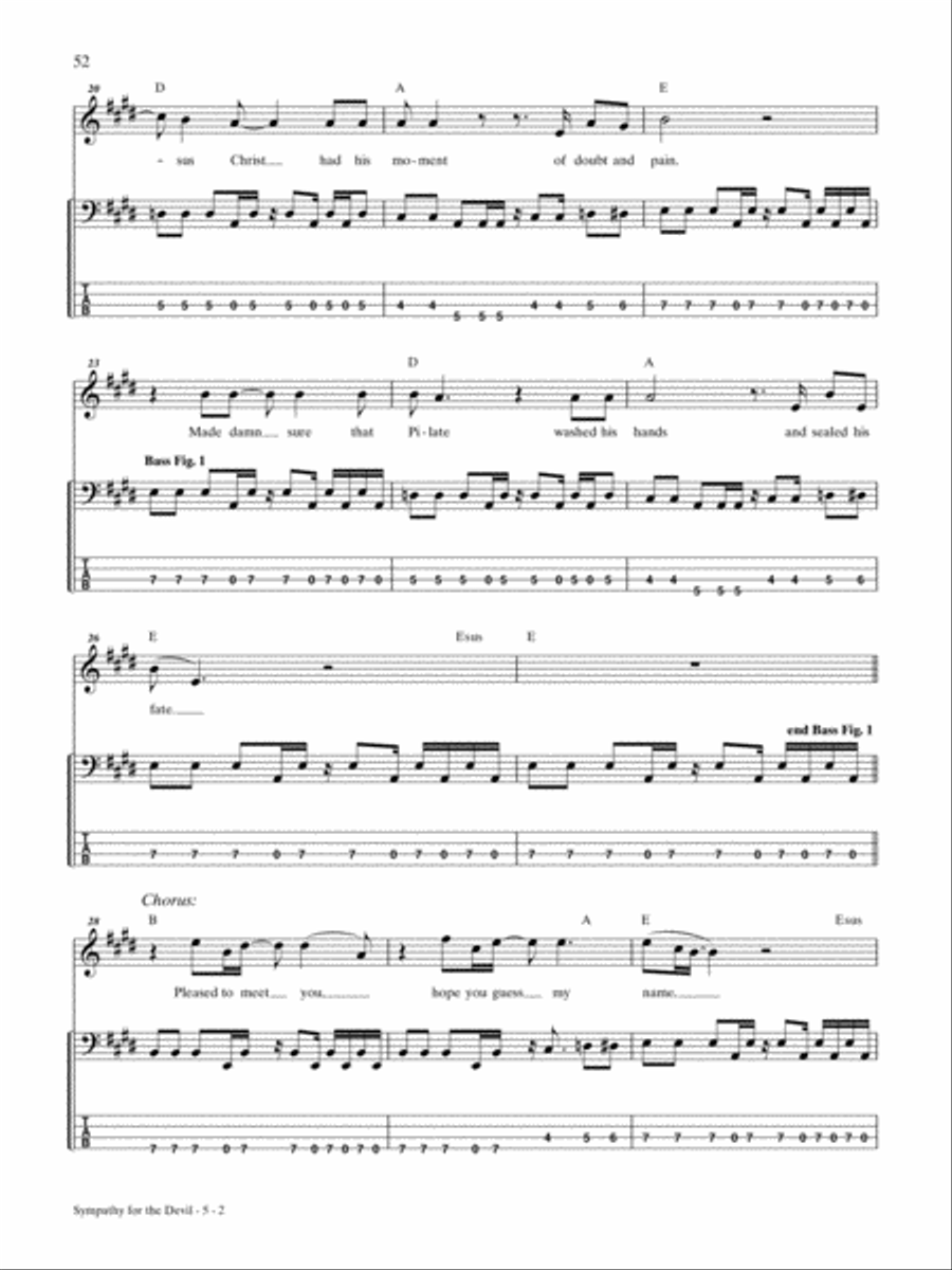 Sympathy for the Devil Bass Guitar Tablature scores gallery preview page 2