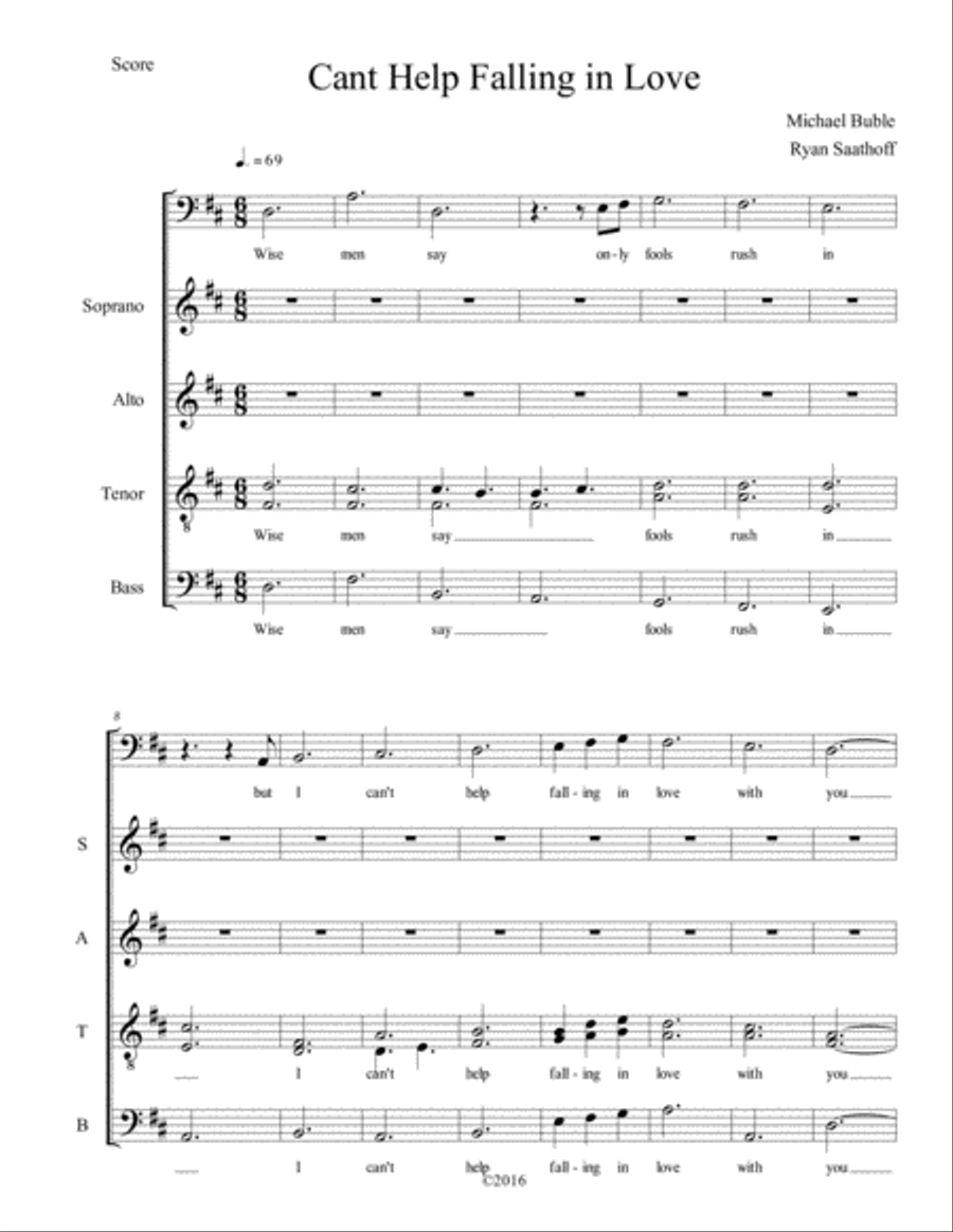 Can't Help Falling In Love 4-Part scores gallery preview page 1