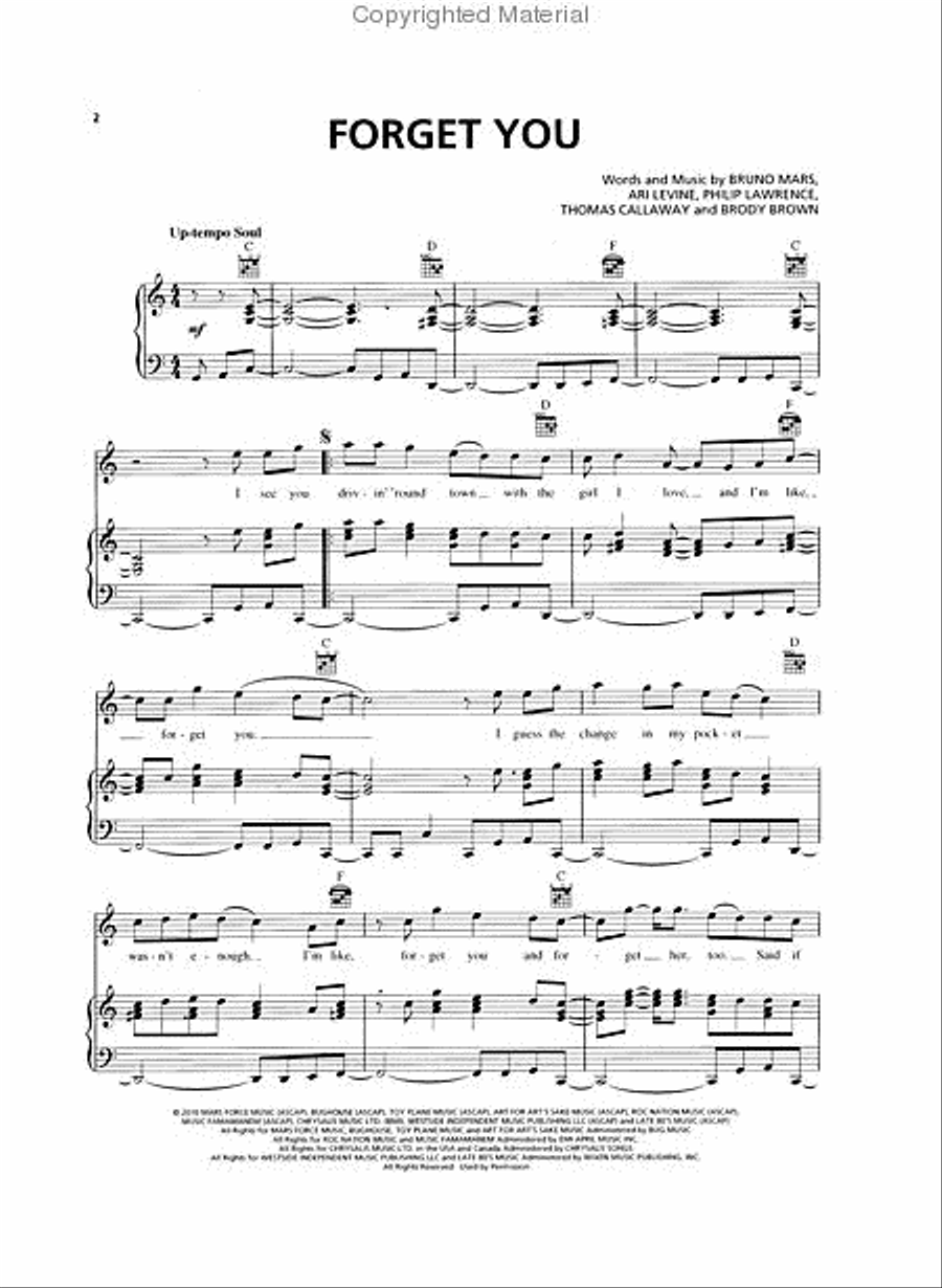 Forget You Piano, Vocal, Guitar scores gallery preview page 2