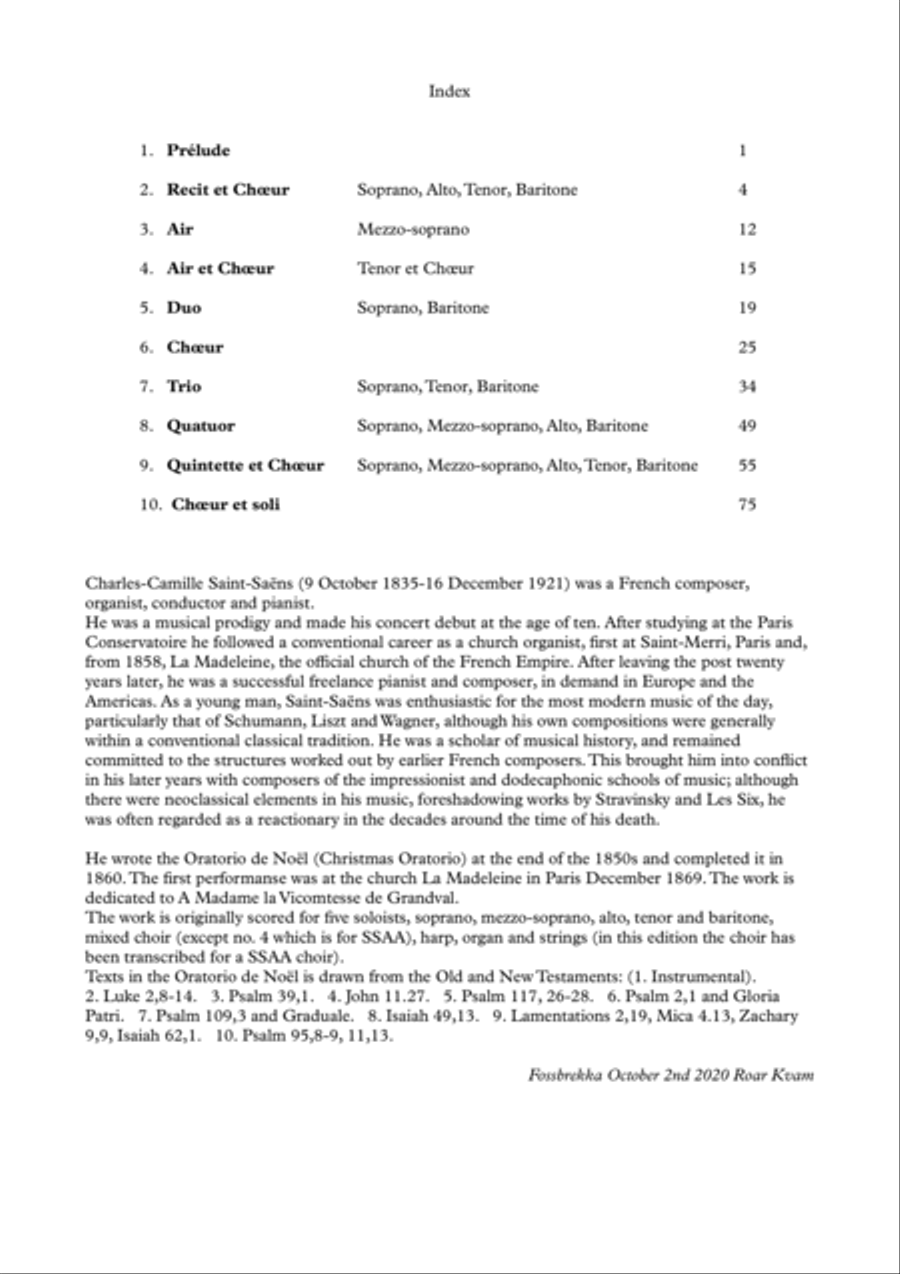 Saint-Saëns: Oratorio de Noël, 5 soli, SSAA choir, harp, organ and strings. Vocal Score SSAA scores gallery preview page 2