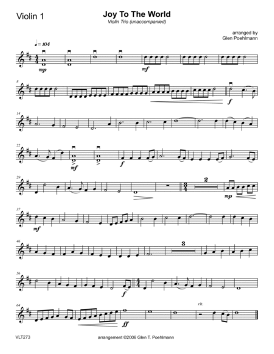 JOY TO THE WORLD - VIOLIN TRIO with optional Piano. Cello parts also included! Small Ensemble scores gallery preview page 5