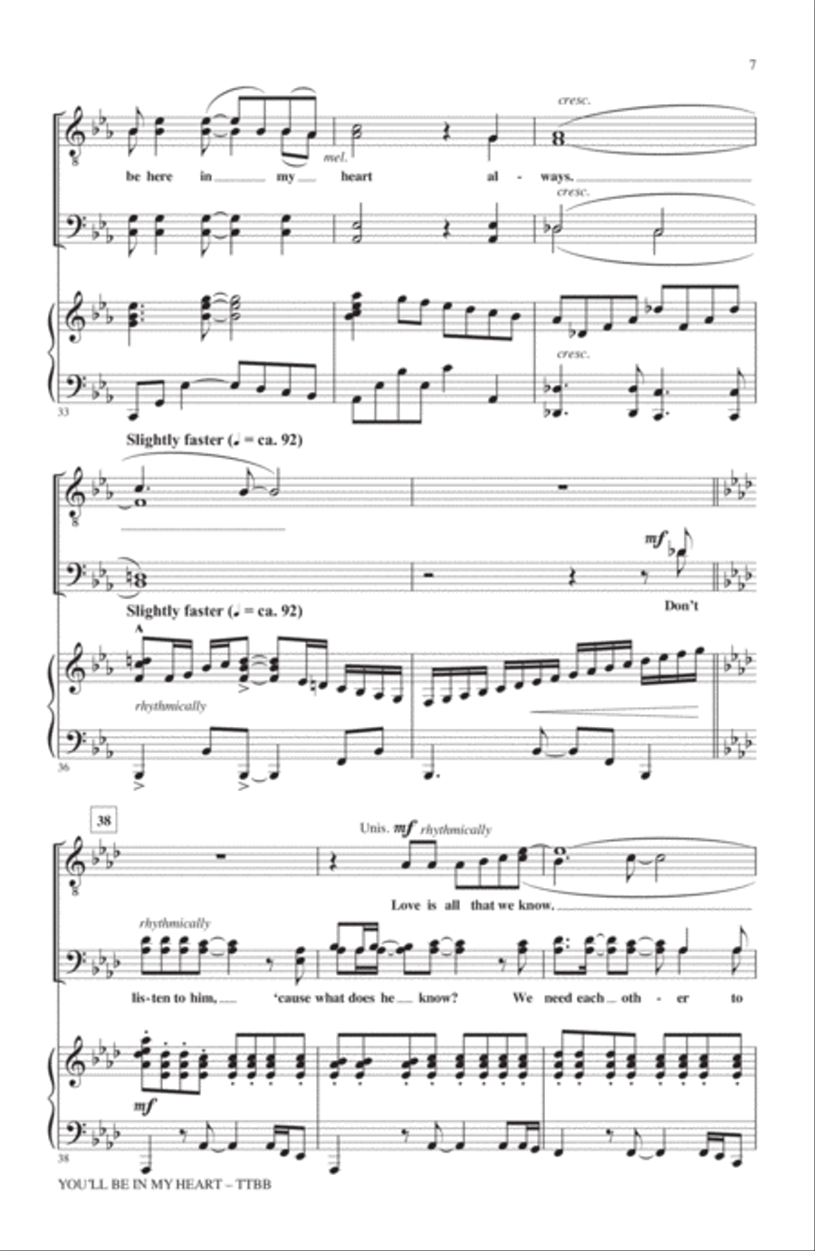 You'll Be In My Heart (from Tarzan) (arr. Mac Huff) TTBB scores gallery preview page 5
