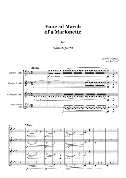Gounod - Funeral March of a Marionette - Clarinet Quartet, score and parts image number null
