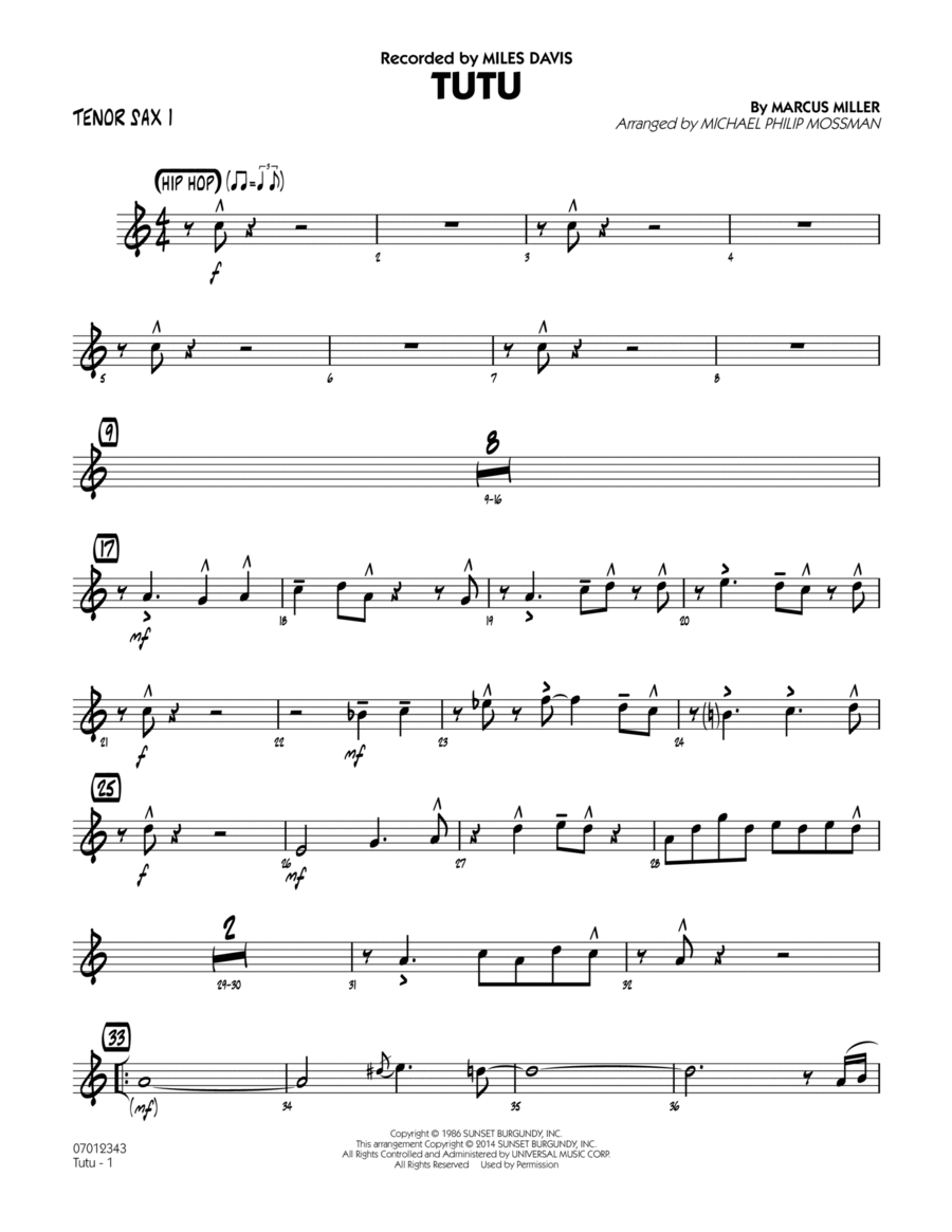 Tutu - Tenor Sax 1 Jazz Ensemble scores gallery preview page 1