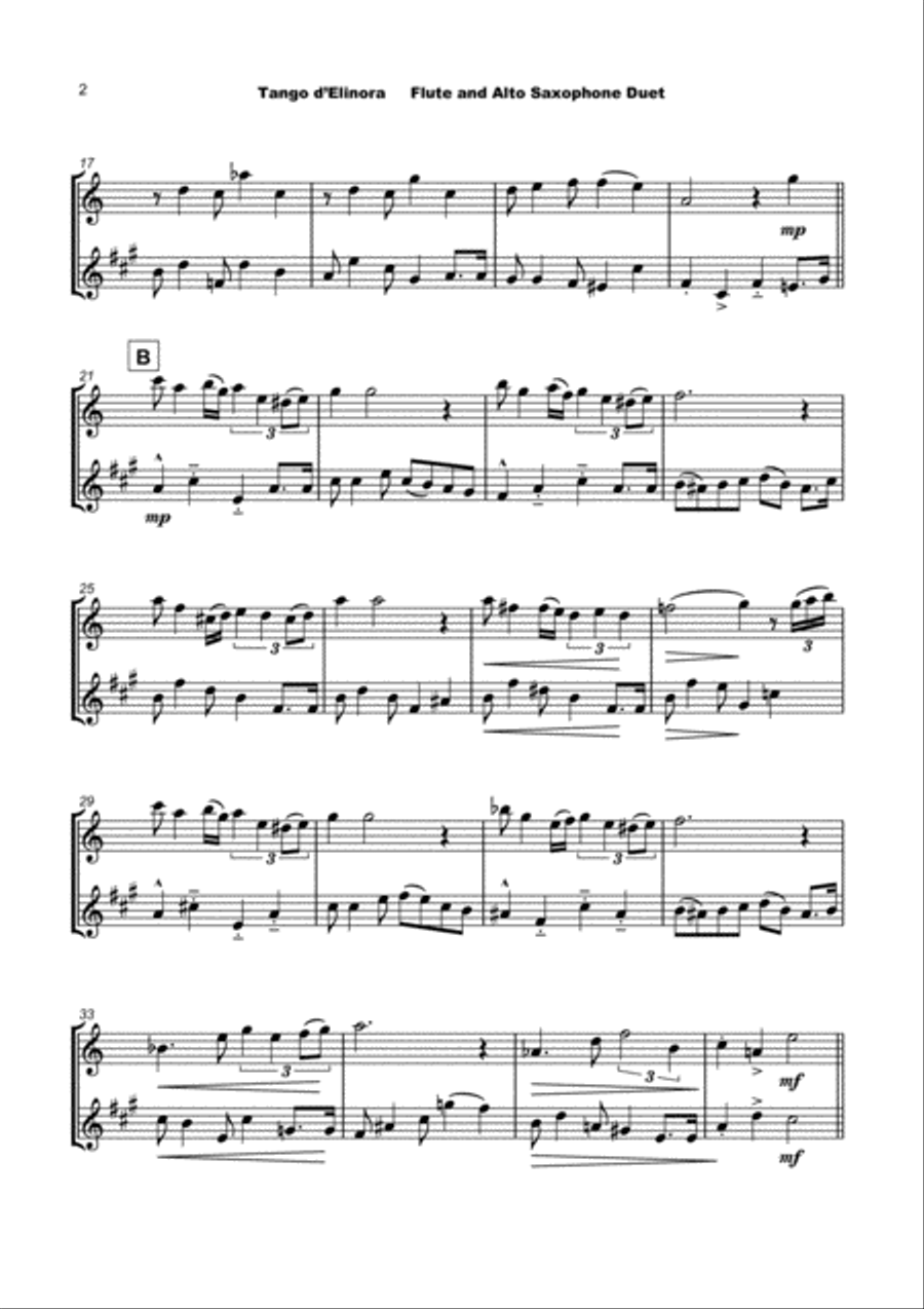 Tango d'Elinora, for Flute and Alto Saxophone Duet Woodwind Duet scores gallery preview page 3