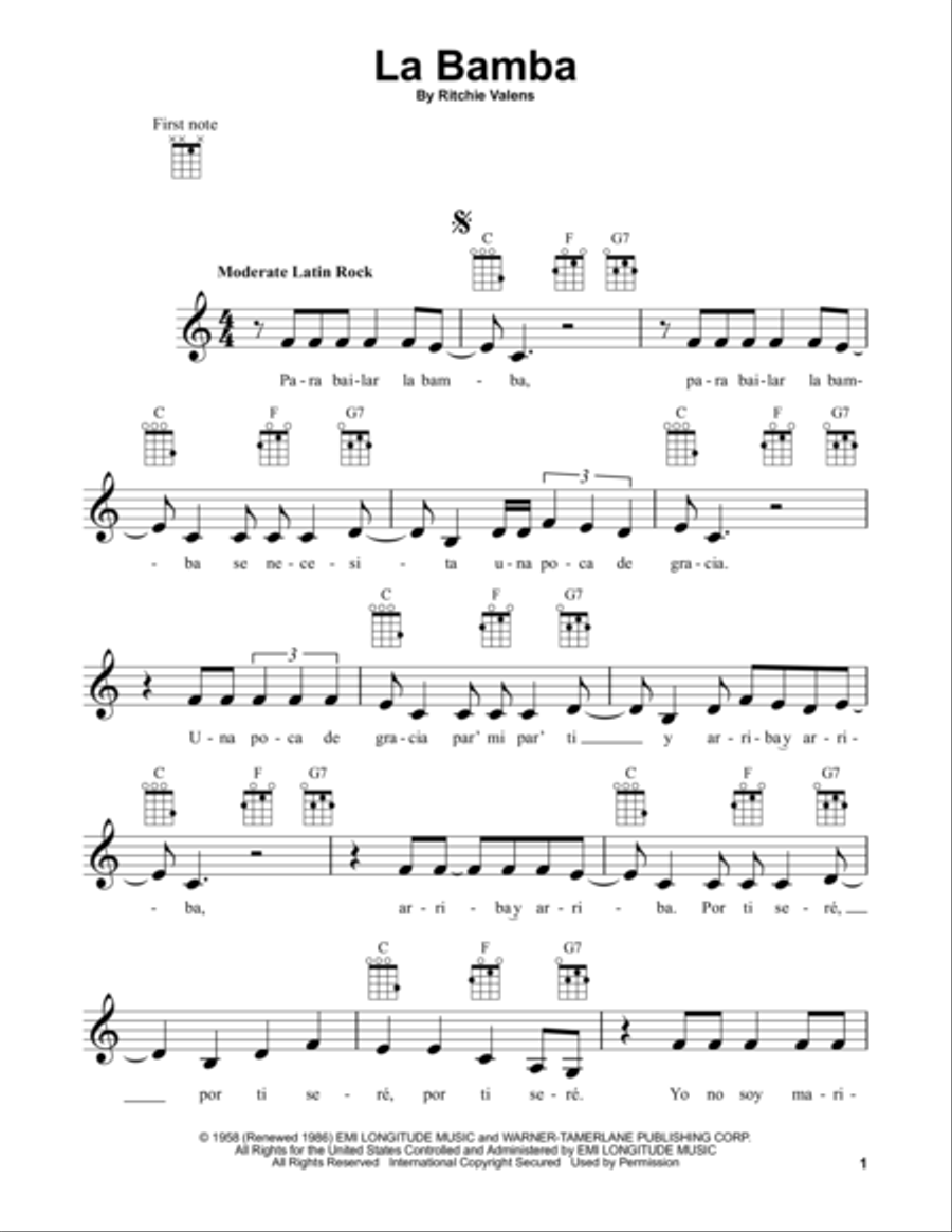 La Bamba Ukulele scores gallery preview page 1