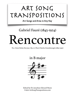 Book cover for FAURÉ: Rencontre, Op. 21 no. 1 (transposed to B major)