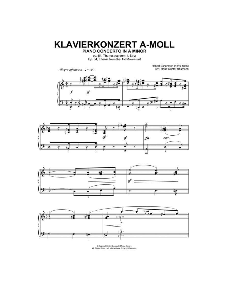 Piano Concerto In A Minor, Op.54, theme from the First Movement