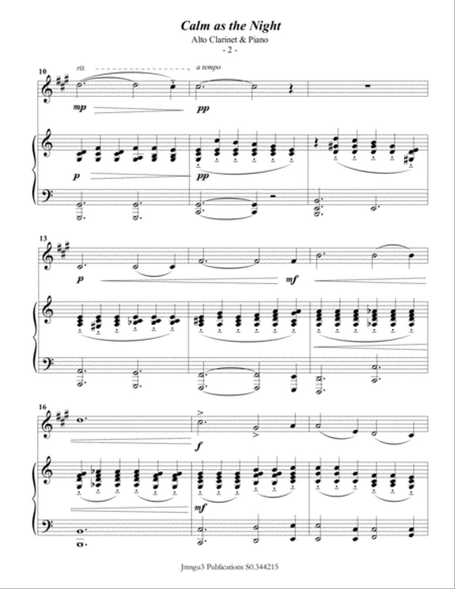 Bohm: Calm as the Night for Alto Clarinet & Piano E-Flat Clarinet scores gallery preview page 2