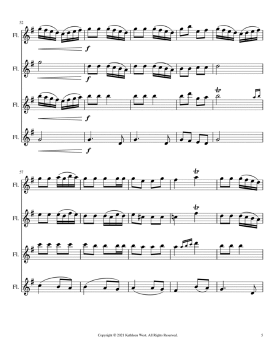 Jingle Bells for Flute Quartet Flute Quartet scores gallery preview page 5