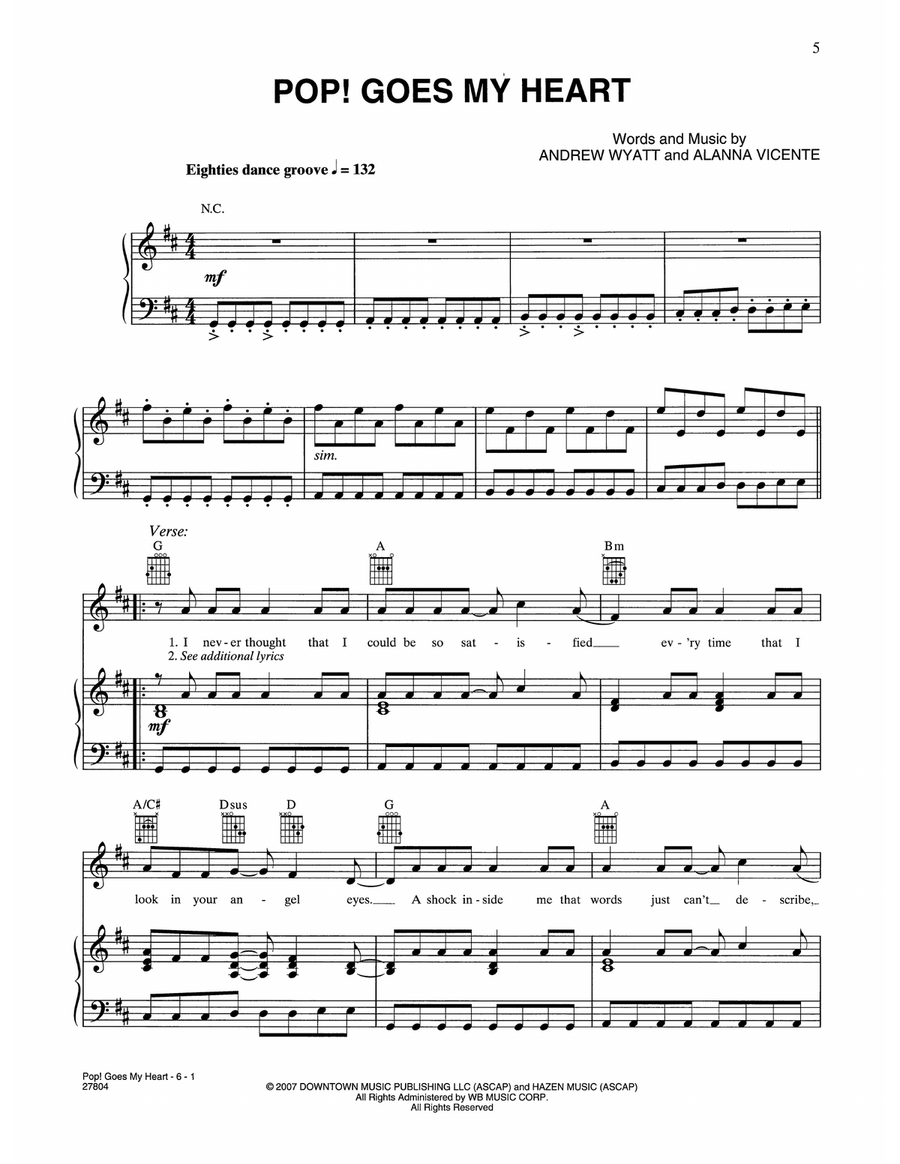 PoP! Goes My Heart (from Music And Lyrics) Piano, Vocal, Guitar scores gallery preview page 1