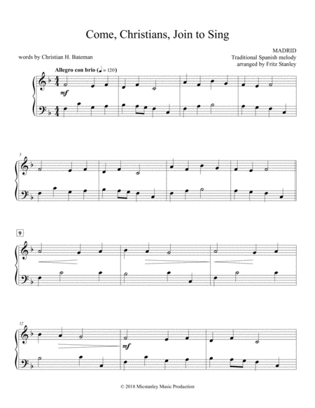 Come, Christians, Join To Sing - Piano Solo image number null