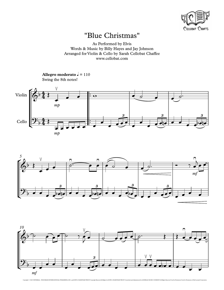 Blue Christmas String Duet scores gallery preview page 1
