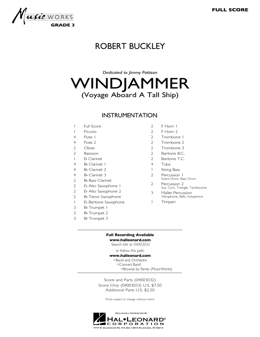 Windjammer (Voyage Aboard A Tall Ship) - Full Score