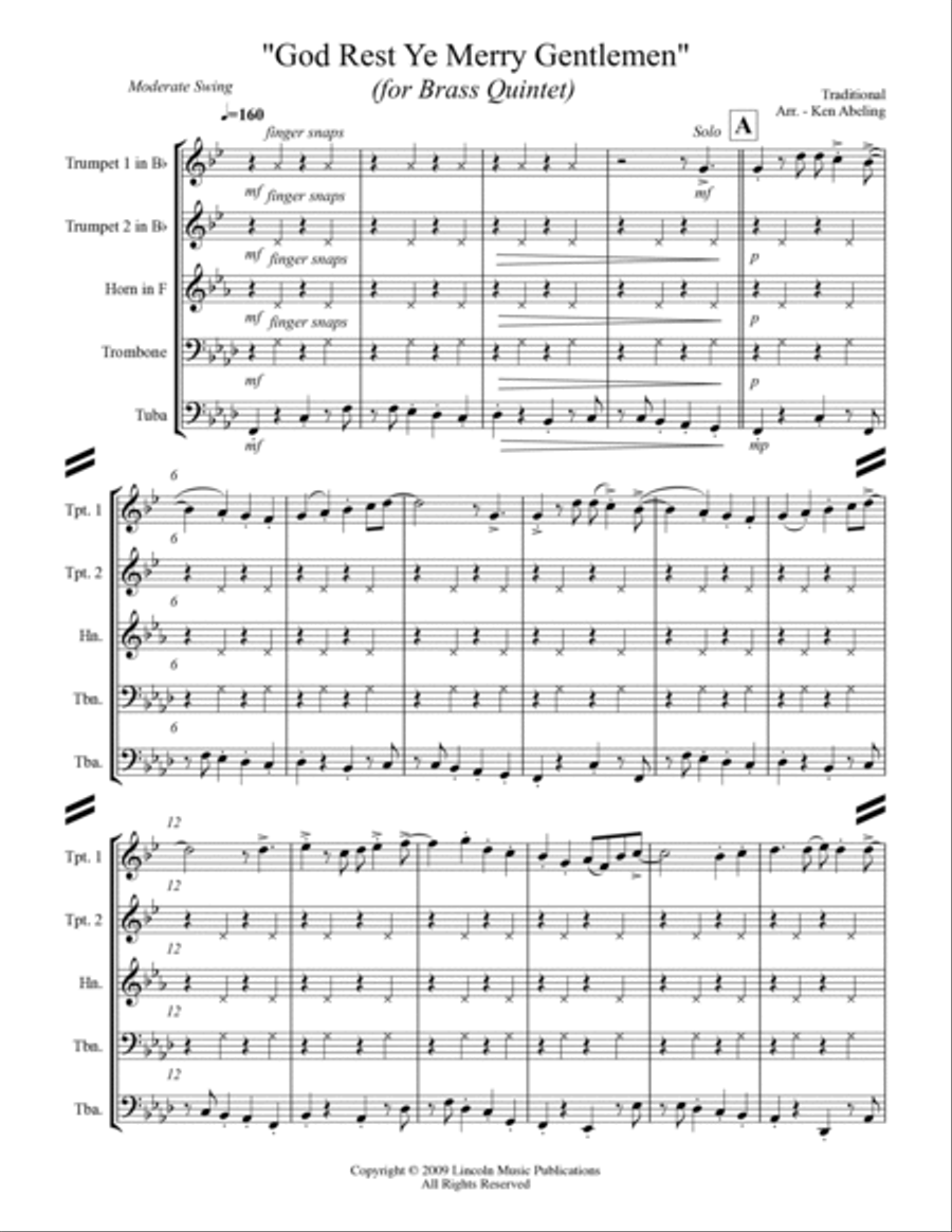 God Rest Ye Merry Gentlemen (for Brass Quintet) Brass Quintet scores gallery preview page 2