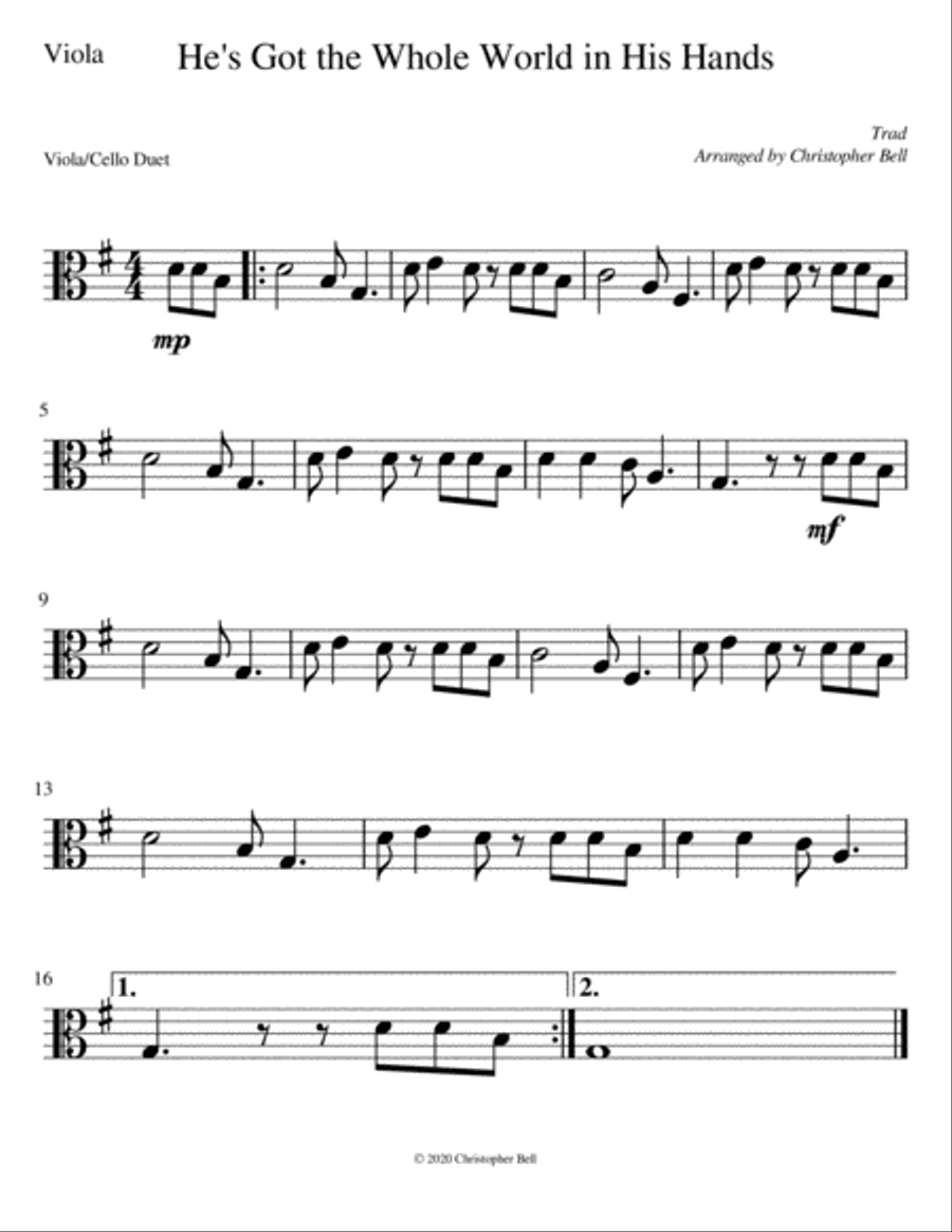He's Got the Whole World in His Hands - Viola/Cello Duet String Duet scores gallery preview page 2