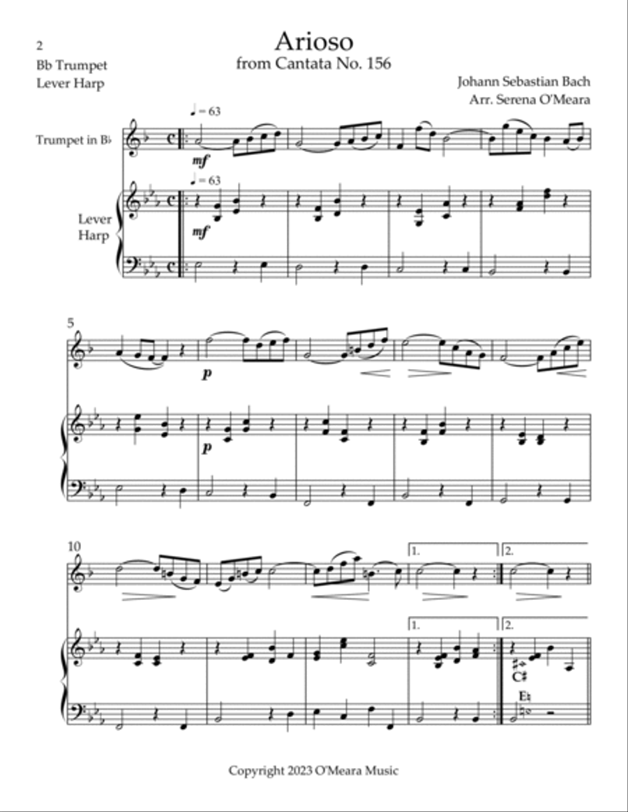 Arioso, Duet for Bb Trumpet & Lever Harp Trumpet Duet scores gallery preview page 2