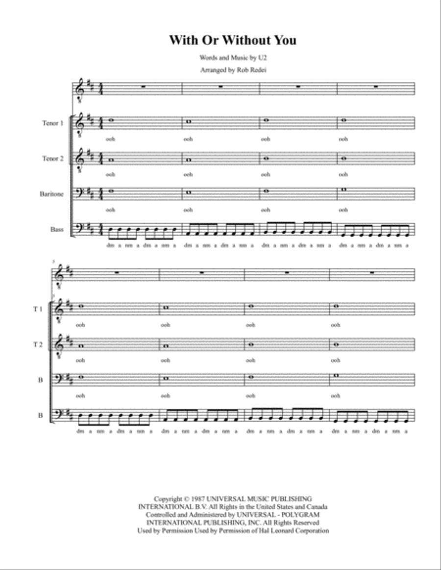 With Or Without You With Or Without You TTBB scores gallery preview page 1