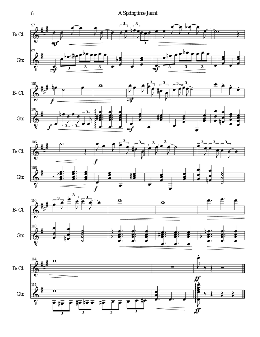 A Springtime Jaunt for clarinet and guitar Clarinet scores gallery preview page 6