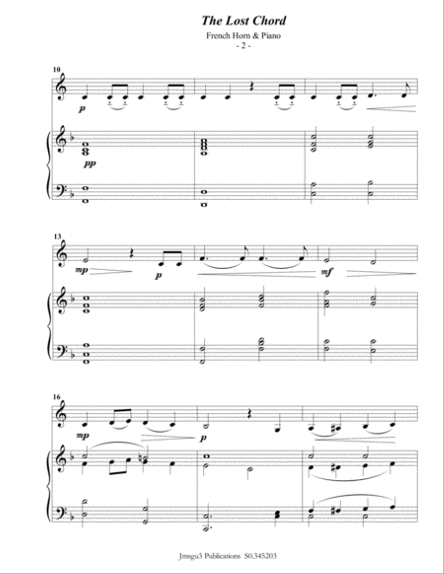 Sullivan: The Lost Chord for French Horn & Piano Horn scores gallery preview page 2