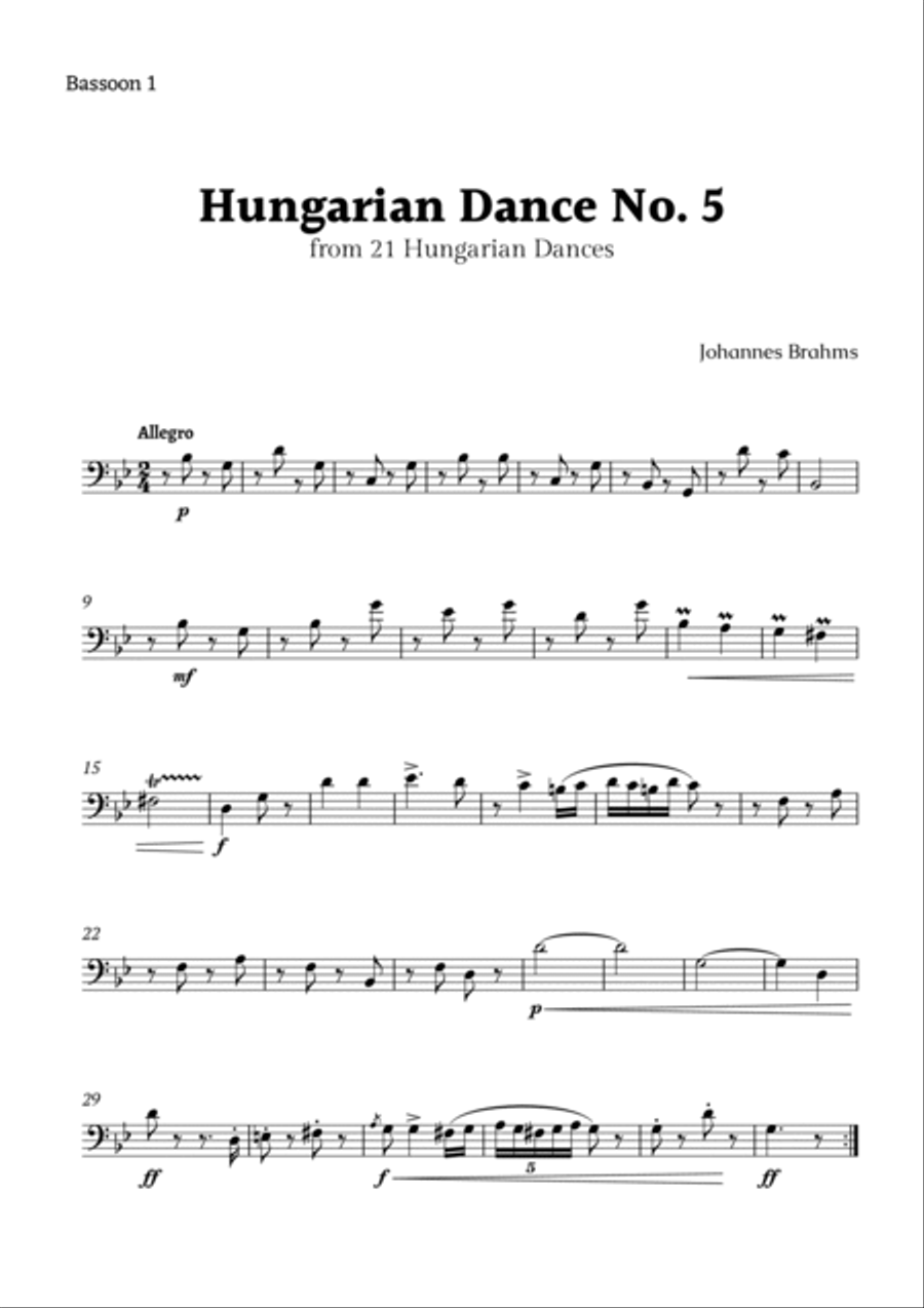 Hungarian Dance No. 5 by Brahms for Bassoon Trio Woodwind Trio scores gallery preview page 3