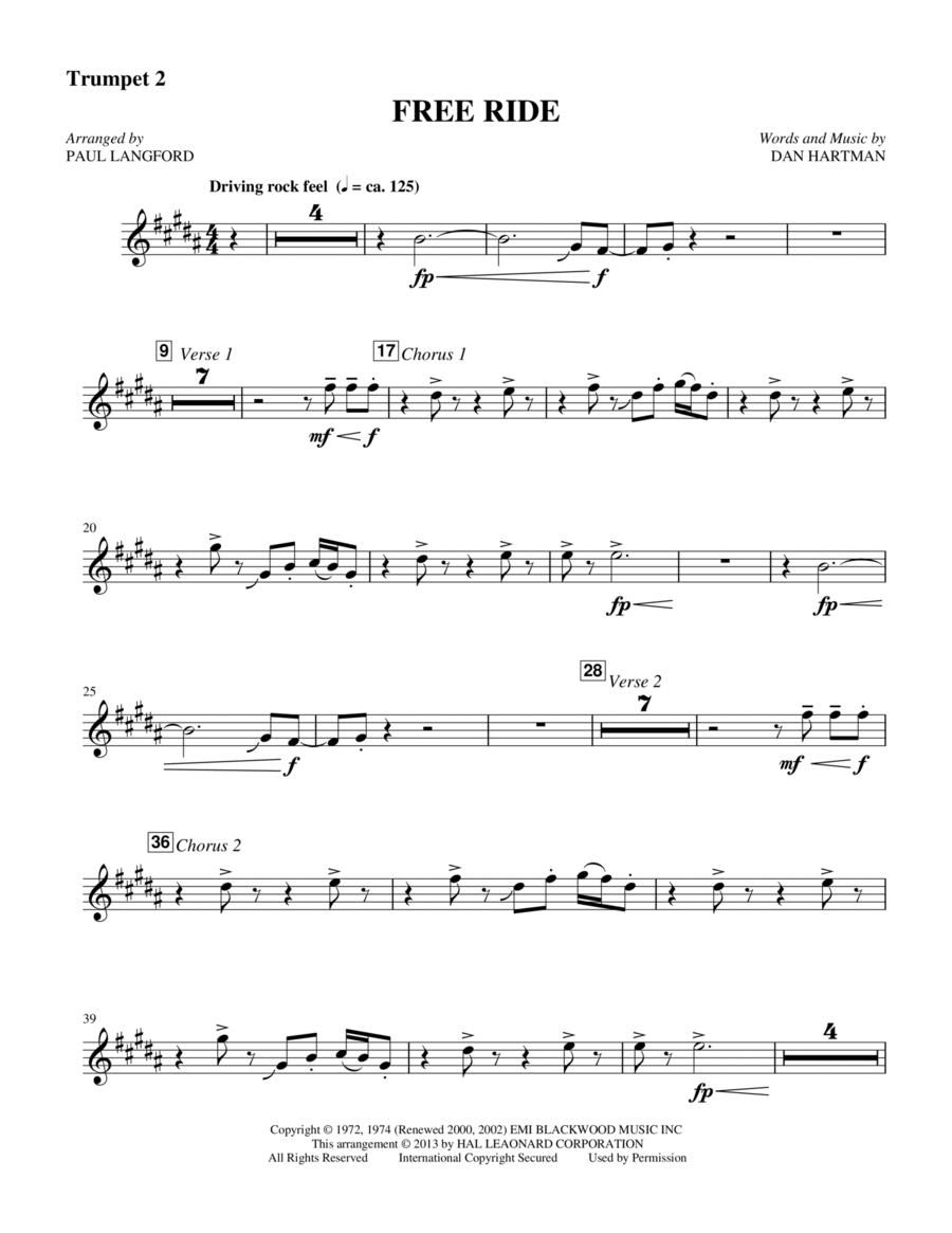 Free Ride - Trumpet 2 Free Ride - Trumpet 2 Choir scores gallery preview page 1
