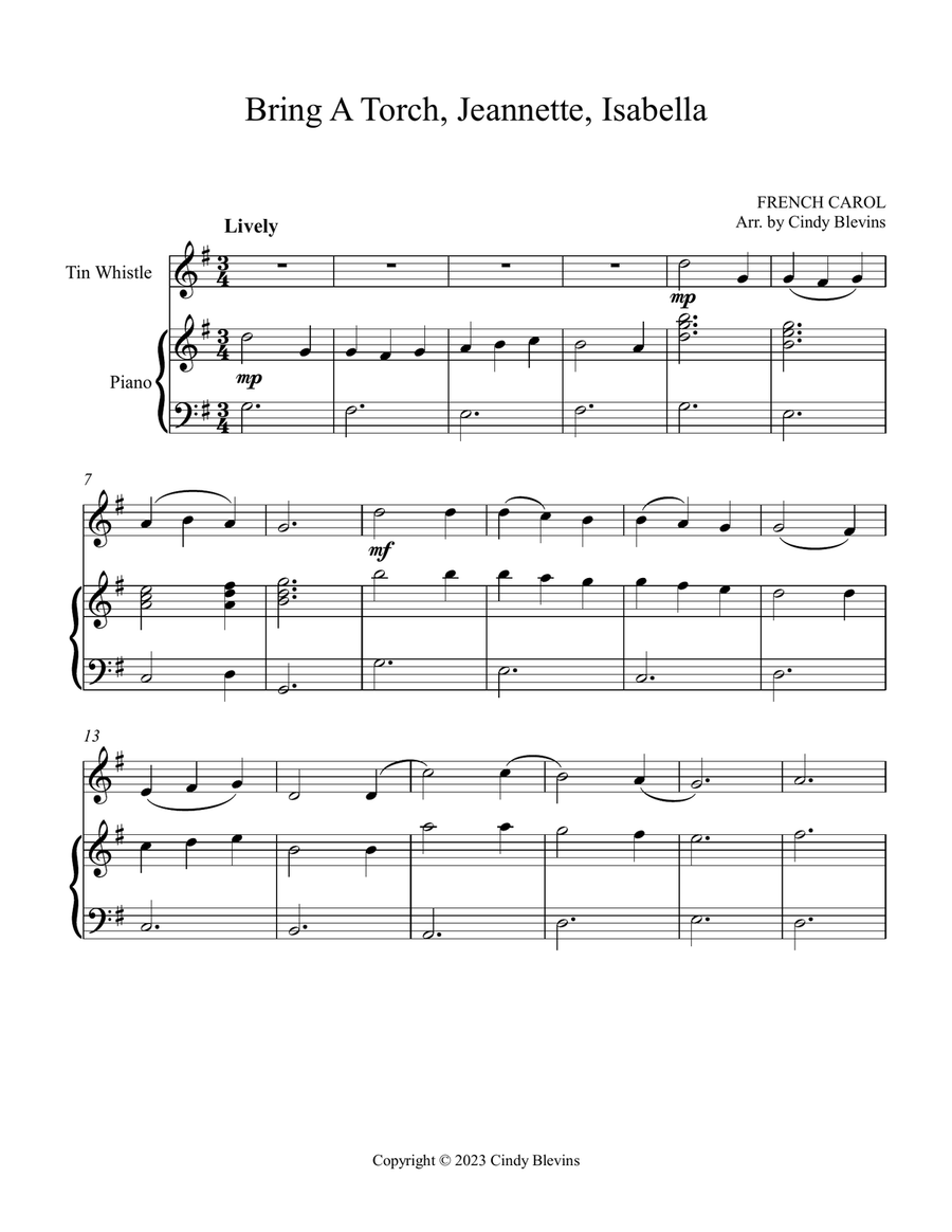 Bring A Torch, Jeannette, Isabella, Piano and Tin Whistle (D) Piano scores gallery preview page 3