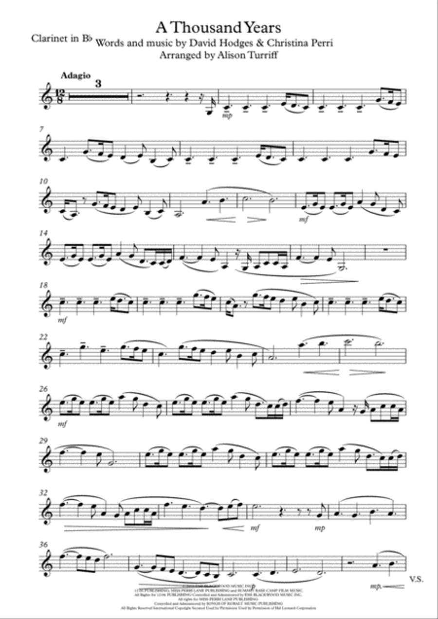 A Thousand Years A Thousand Years Clarinet Solo scores gallery preview page 1