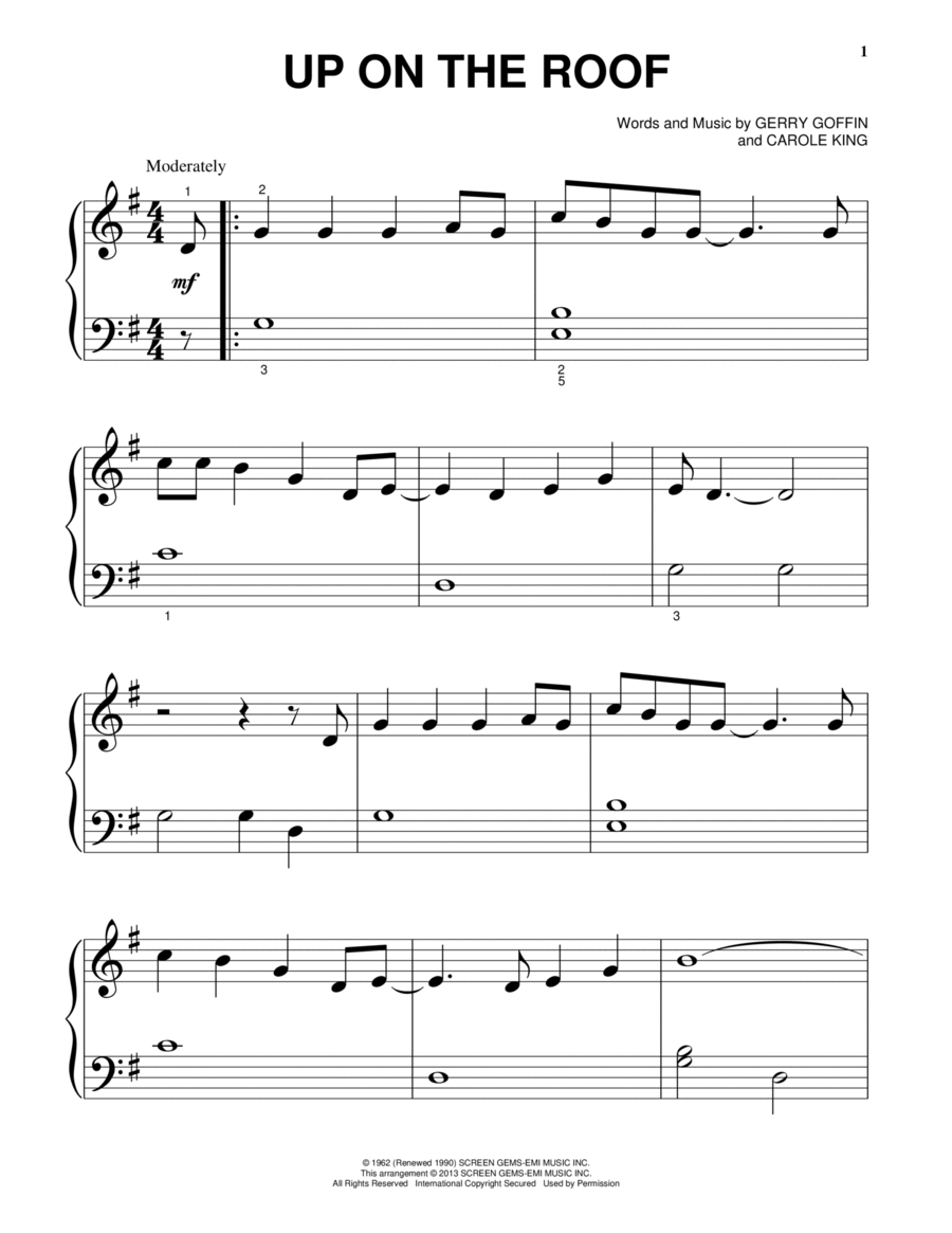 Up On The Roof Easy Piano scores gallery preview page 1