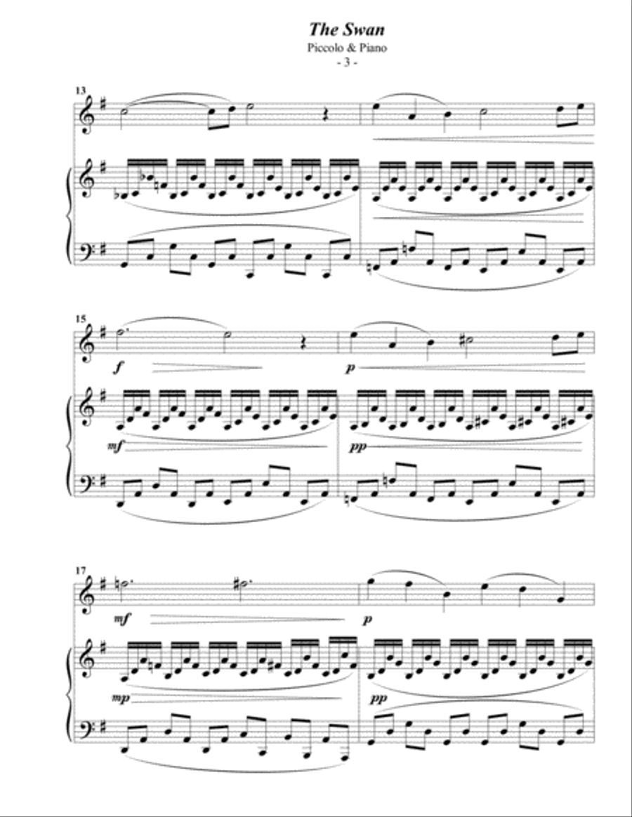 Saint-Saens: The Swan for Piccolo & Piano Piccolo scores gallery preview page 3
