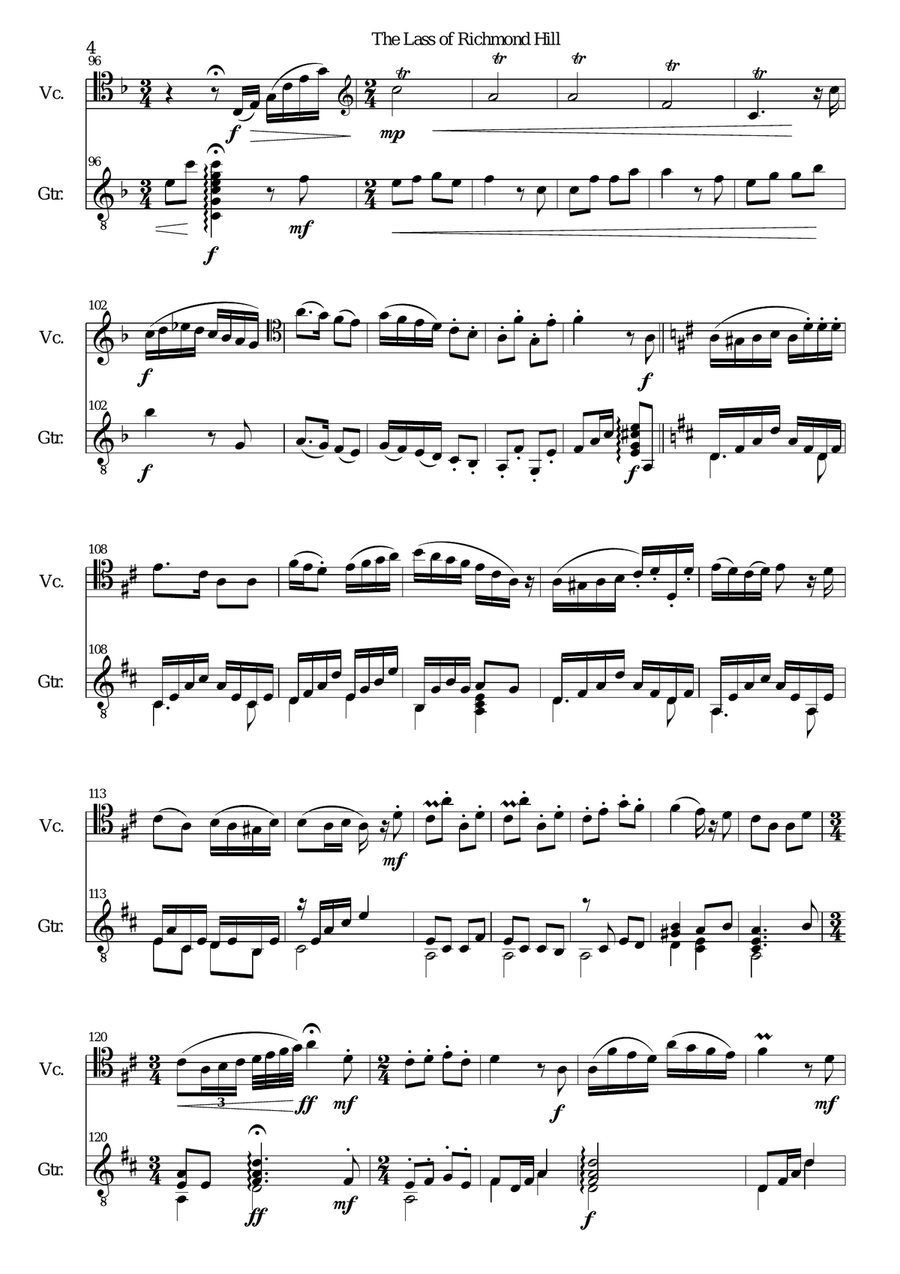 Lass of Richmond Hill for cello and guitar String Duet scores gallery preview page 4