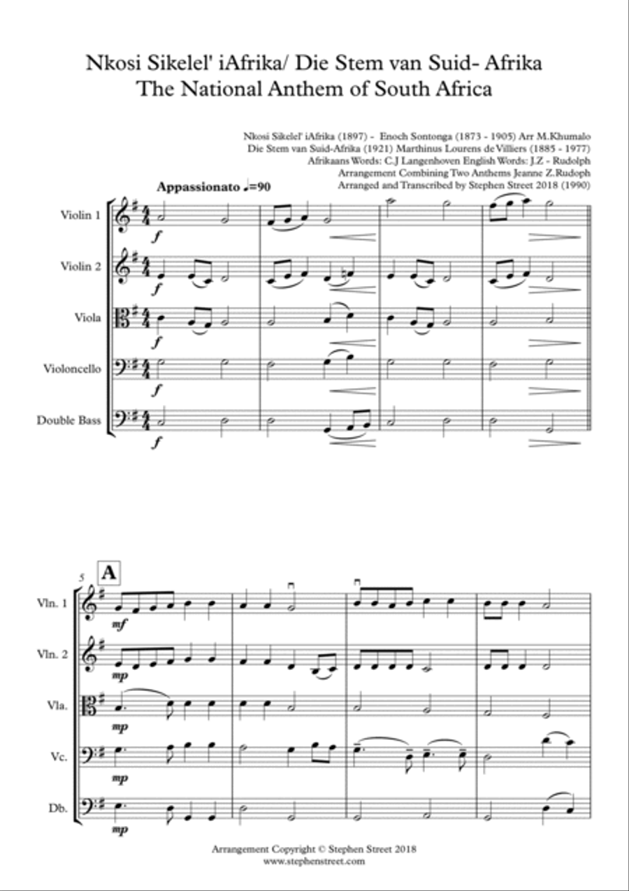 The National Anthem of South Africa, Nkosi Sikelel' iAfrika (String Quintet) String Quintet scores gallery preview page 2