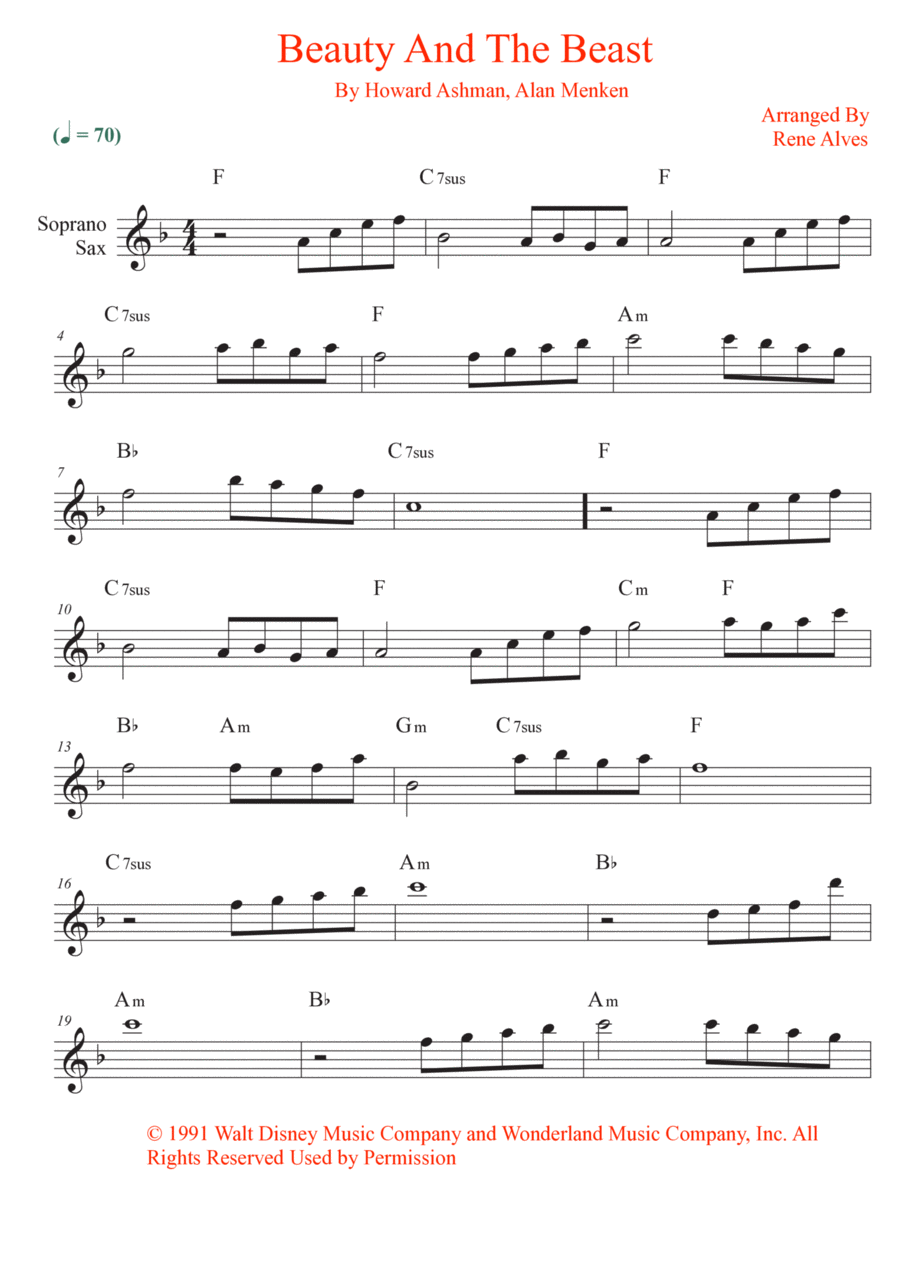 Beauty And The Beast Soprano Saxophone scores gallery preview page 1