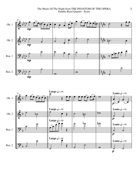 The Music Of The Night from THE PHANTOM OF THE OPERA for Double Reed Quartet image number null