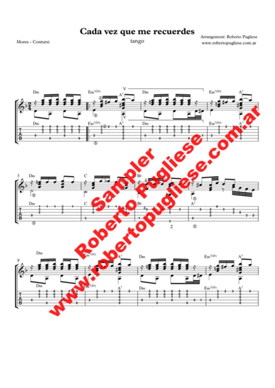 Cada vez que me recuerdes - Tango (Mores - Contursi) Classical Guitar scores gallery preview page 4