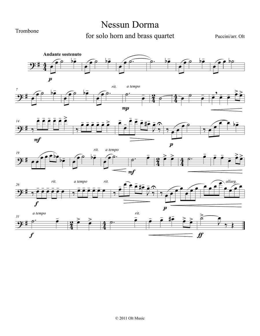 Nessun Dorma Brass Quintet scores gallery preview page 4