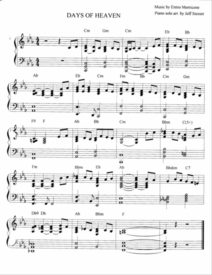 Days Of Heaven Piano Solo scores gallery preview page 1
