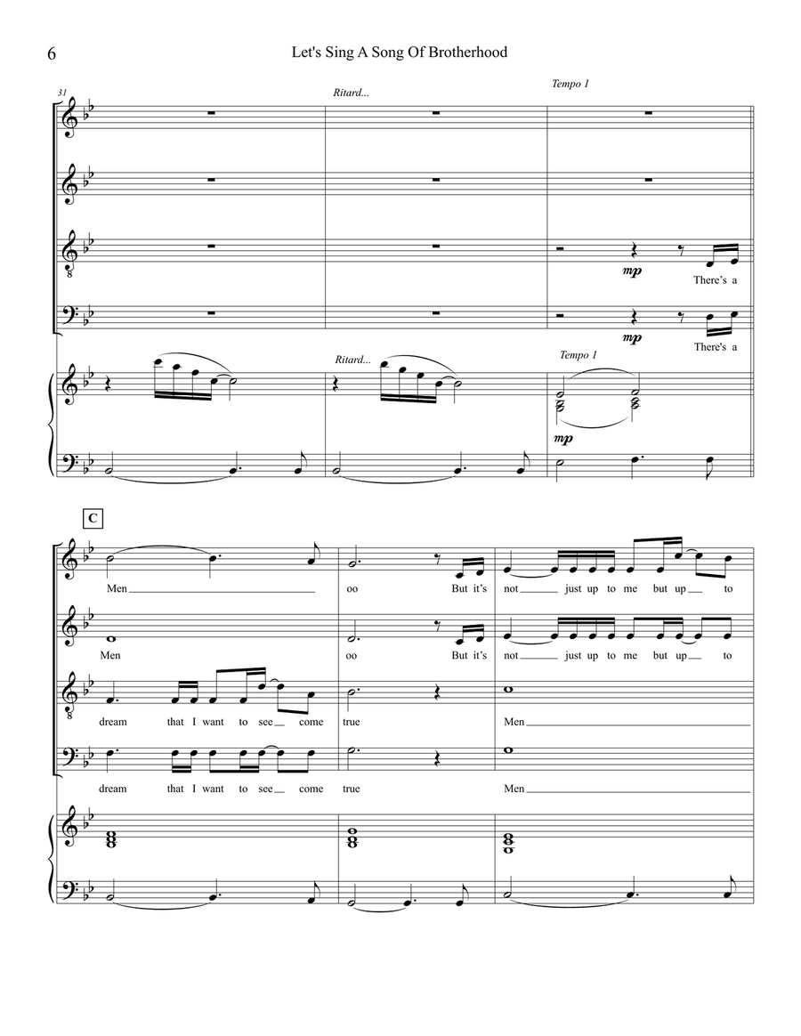 Let's Sing A Song Of Brotherhood 4-Part scores gallery preview page 6
